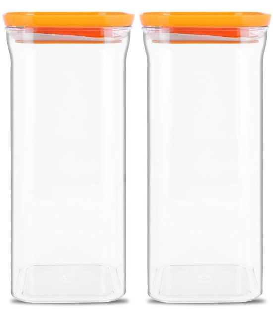 HomePro - Square Container | Airtight | Silicone Cap | Orange | Plastic Utility Container | Set of 2 - 1500 ml - Orange