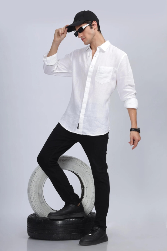 Premium Men LINEN Shirt, Regular Fit, Solid, Full Sleeve, White-XXL / White
