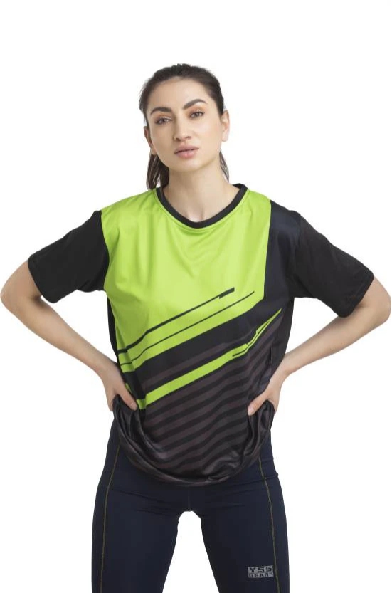 Women Colorblock Round Neck Polyester Black T-Shirt