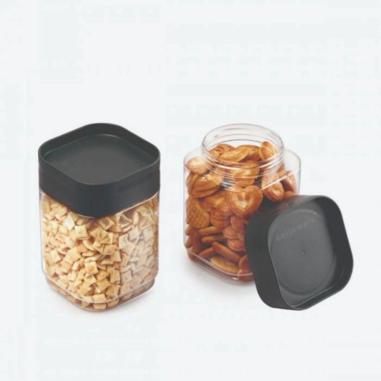 Cello Modustack Square Plastic Canister | Set of 2 Pcs Grey