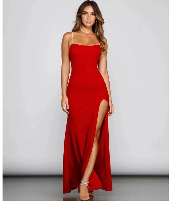 clafoutis Lycra Solid Full Length Womens Side Slit Dress - Red ( Pack of 1 ) - None