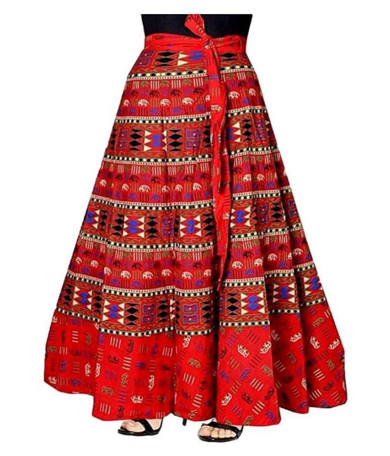 Rangun Cotton A-Line Skirt - Red - 37-41