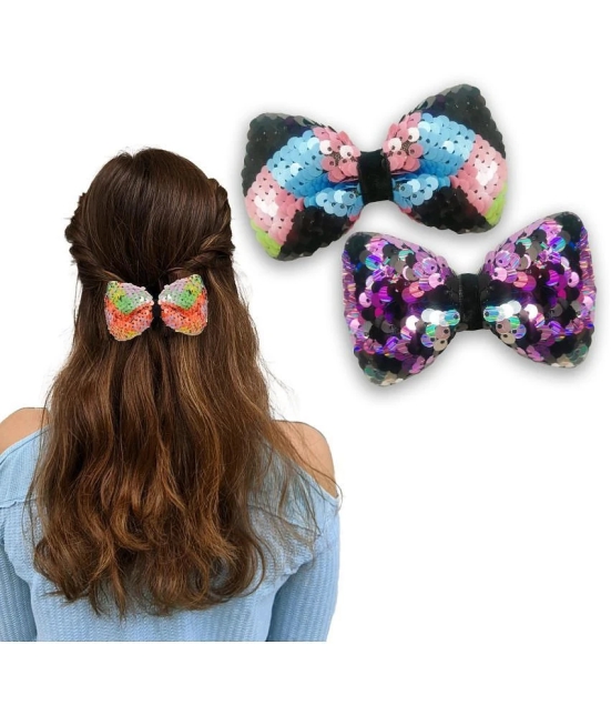 Lykaa Sequin Sparkle Hair Bows Clips Large Big Shiny Glitter Alligator Hair Clips For Women - 2Pcs - Multi