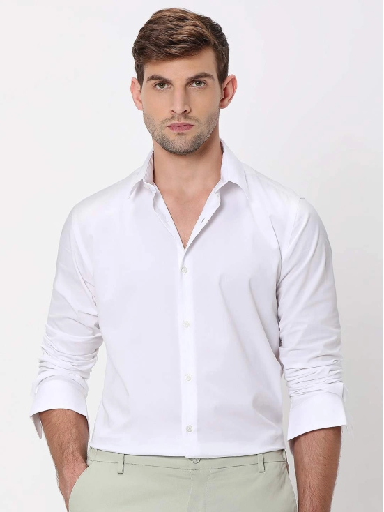 White Stretch Plain Slim Fit Casual Shirt