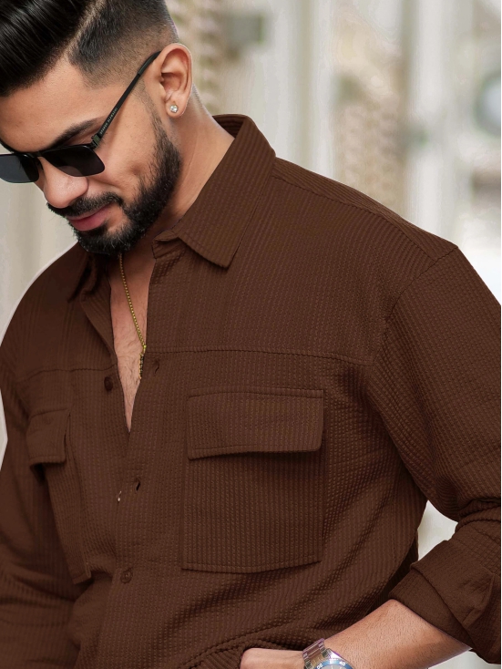 Elliot Cargo Knit Brown Lycra Shirt-L / Brown