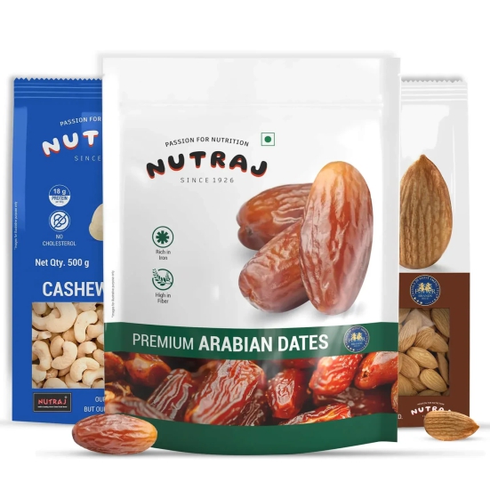 Nutraj Bliss Trio Combo 1.5kg (500g Almonds, 500g Cashews & 500g Arabian Dates)