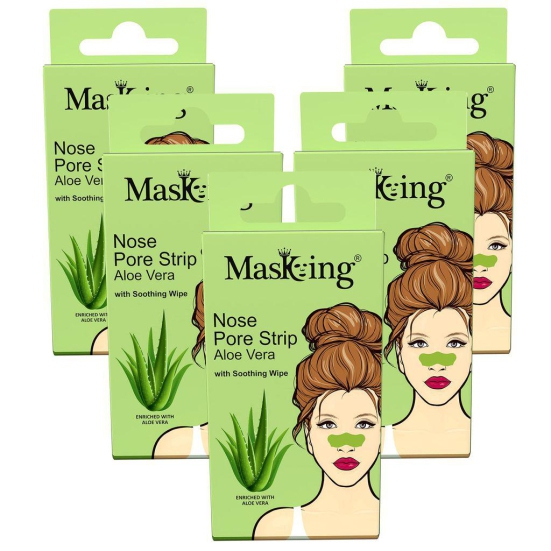 Masking Aloe Vera Deep Cleansing Nose Pore Strips, Nose Strips for Blackhead whitehead Removal with Soothing Wipes Pack 05 (25 Strips)