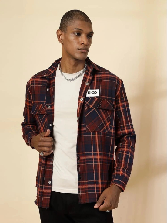 Rigo Flannel Oversized Fit Checks Full Sleeves Mens Casual Shirt - Navy ( Pack of 1 ) - None