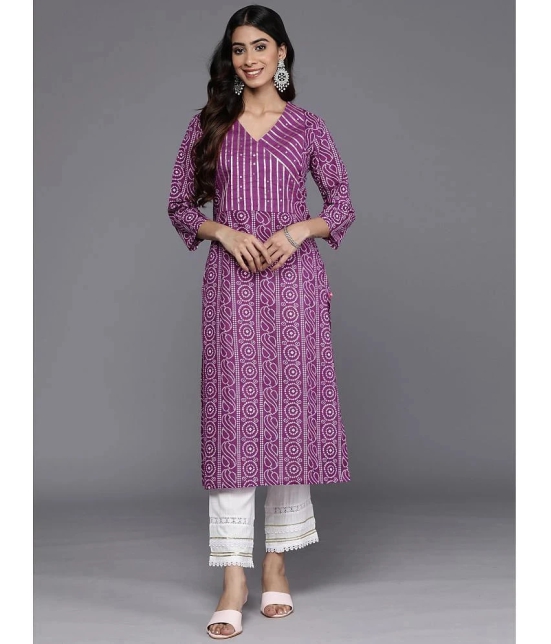 Varanga Cotton Printed Straight Womens Kurti - Purple ( Pack of 1 ) - None