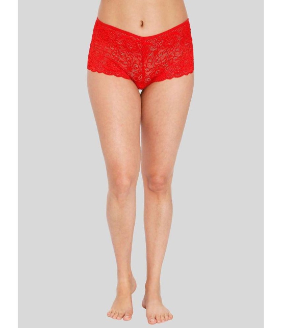 ILRASO - Red Lace Self Design Women's Boy Shorts ( Pack of 1 ) - None