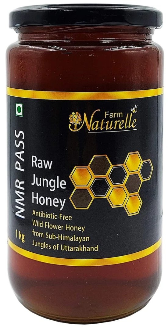 Farm Naturelle Jungle Flower Wild Forest Honey 1kg|NMR Tested Honey In Glass Jar with Engraved Virgin Wooden Spoon | Raw & Unfiltered|Unprocessed Raw Honey