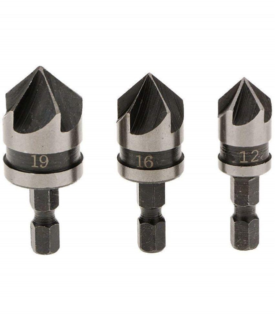 Rangwell Metal 1/4-inch Hex shaft 12, 16, 19 mm Countersink Power Drill Bit Bore Set for Wood special chamfer tool helps in seamless screw installation set of 3pcs