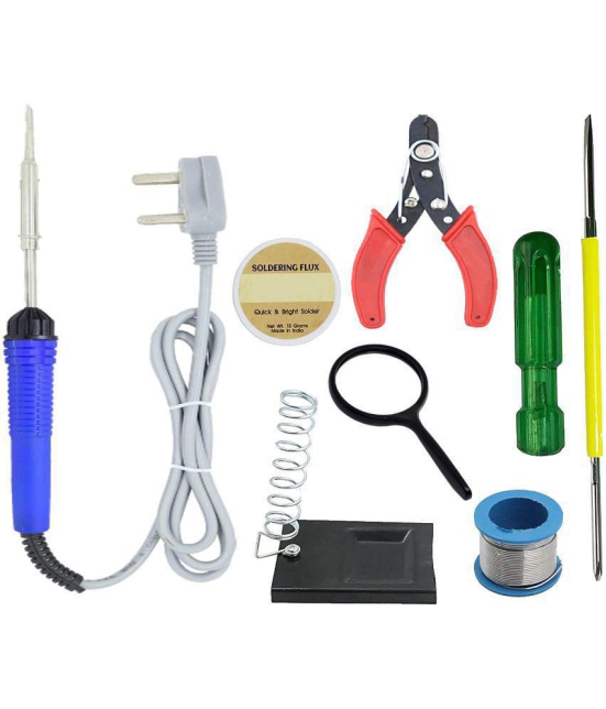 ALDECO: ( 7 in 1 ) Soldering Iron Kit contains- Blue Iron, Wire, Flux, Stand, Lense, 2in 1 Screw Driver, Cutter