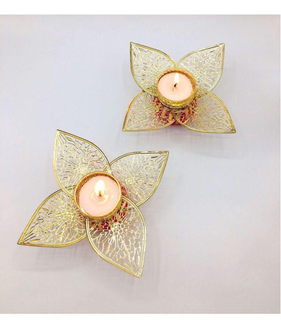 THRIFTKART Floor Brass Tea Light Holder - Pack of 2