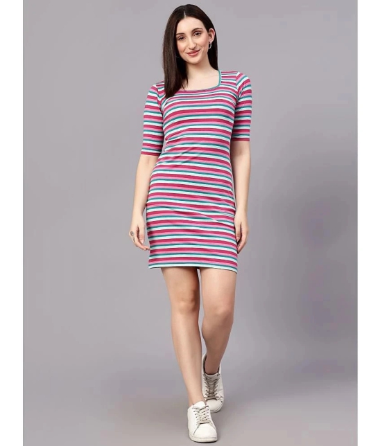 Diaz Cotton Blend Striped Mini Womens Bodycon Dress - Multicolor ( Pack of 1 ) - None