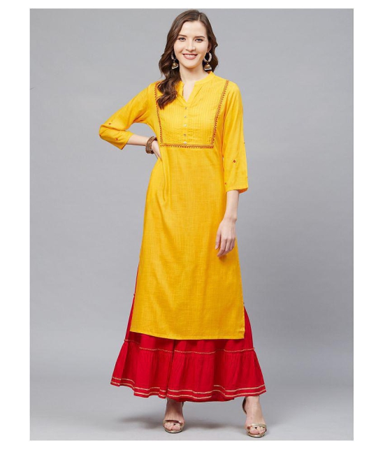 Yash Gallery - Yellow Rayon Women''s Straight Kurti - XL