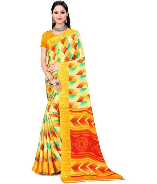 LEELAVATI - Yellow Crepe Saree With Blouse Piece ( Pack of 1 ) - Yellow