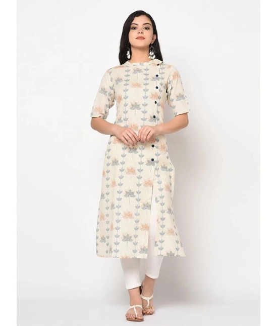 Antaran Cotton Printed Front Slit Womens Kurti - Off White ( Pack of 1 ) - None