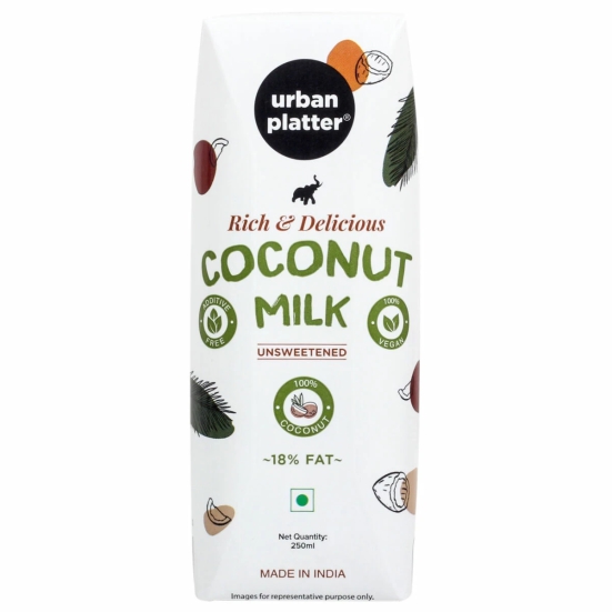 Urban Platter Unsweetened Coconut Milk, 250Ml [18% Fat, Additive-Free, Made In India, 100% Pure, Clean Label]