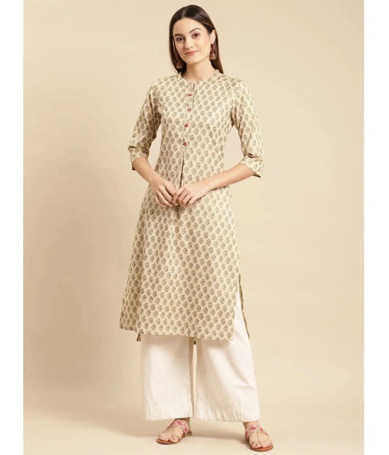 Rangita Women Beige Gold Printed Calf Length Straight Kurti - None