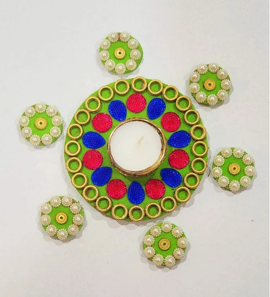 Handmade Decorative Floating Diya Rangoli with 6 siders