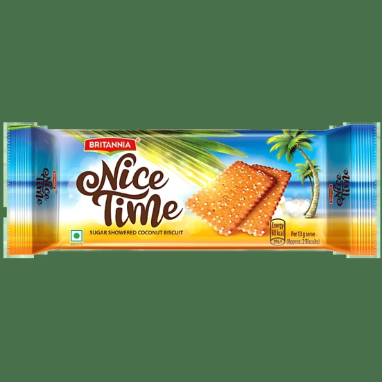 Britannia Nice Time Coconut Biscuit - Ready To Eat, Crunchy & Sweet, 143 G