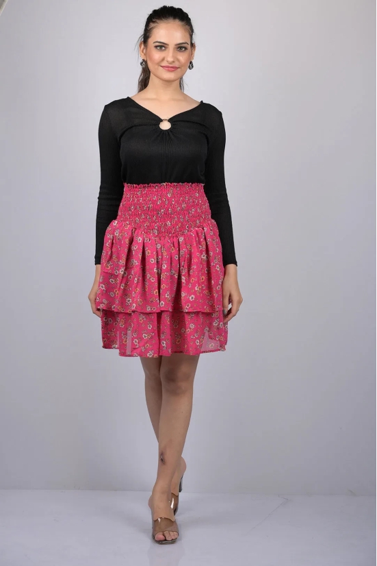 Pink Small Flower Print Skirt (OTLKT1008)-Pink / XXL