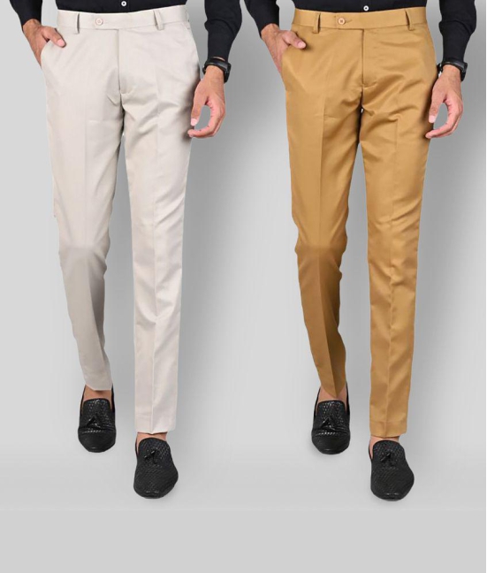 MANCREW - Khaki Polycotton Slim - Fit Men's Formal Pants ( Pack of 2 ) - None