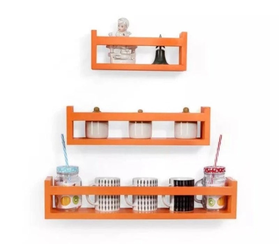 Wooden Wall Decor Multipurpose Kitchen Wall Rack-Orange