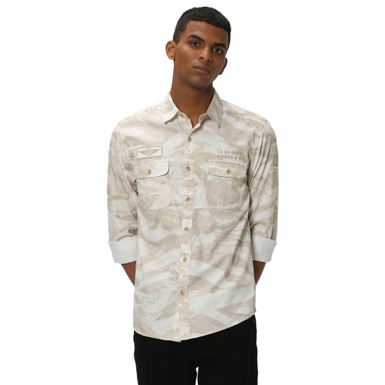 Beige & White Camo Print Shirt