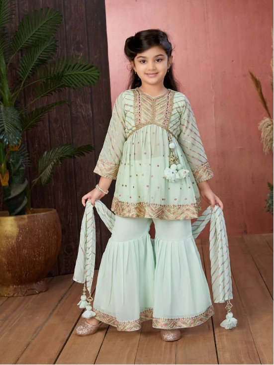 Aarika Sea Green Georgette Girls Kurta and Sharara Set ( Pack of 1 ) - None