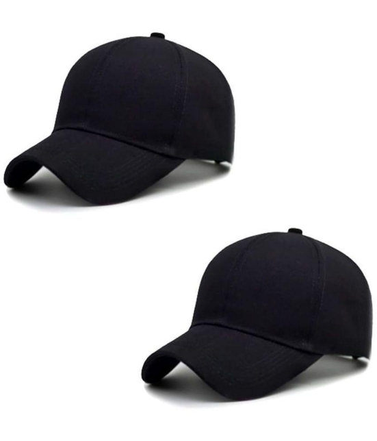 THRIFTKART Black Cotton Blend Mens Cap ( Pack of 2 ) - Black