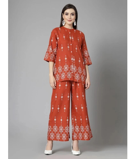 Stylum Rust Printed Palazzo Top Set - None