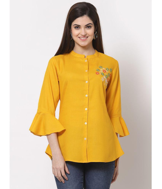 Kbz - Yellow Rayon Women's Shirt Style Top ( Pack of 1 ) - 2XL