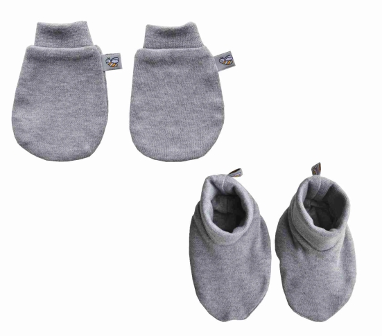 Dark Grey Baby Bottie+Mitten Set (100% Cotton Interlock)