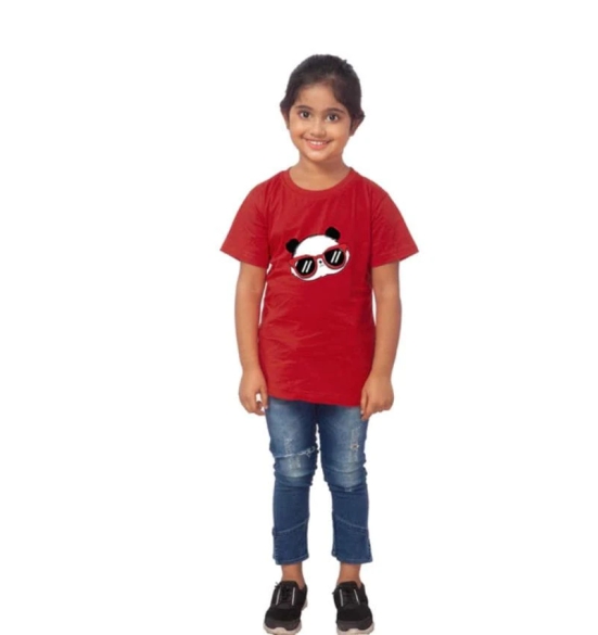 Girls Cotton Panda Glass Half Sleeve TShirt (Maroon) PID41490