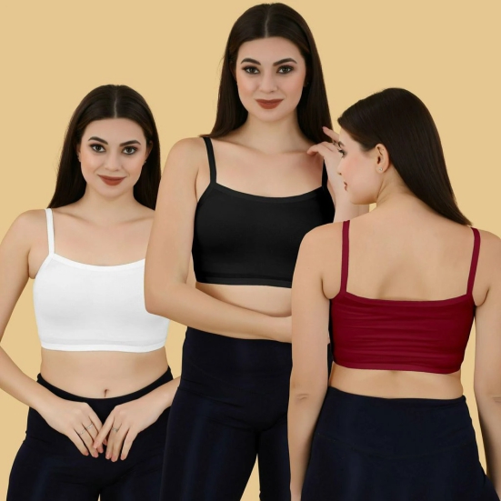 Slip-on Strapless Bra for Teenagers, Girls Beginners Bra Sports Cotton Non-Padded Stylish Crop Top Bra Full Coverage Seamless Non-Wired Gym Workout Training Bra for Kids (Pack of 3)