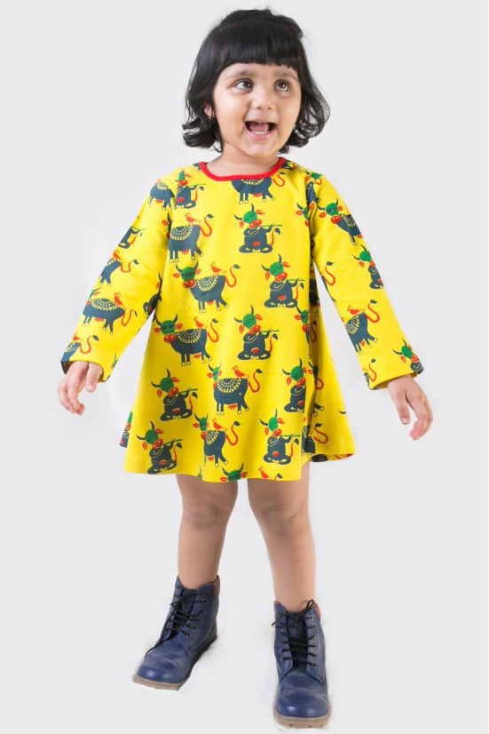 Girl Yellow Cow Dress 2Y