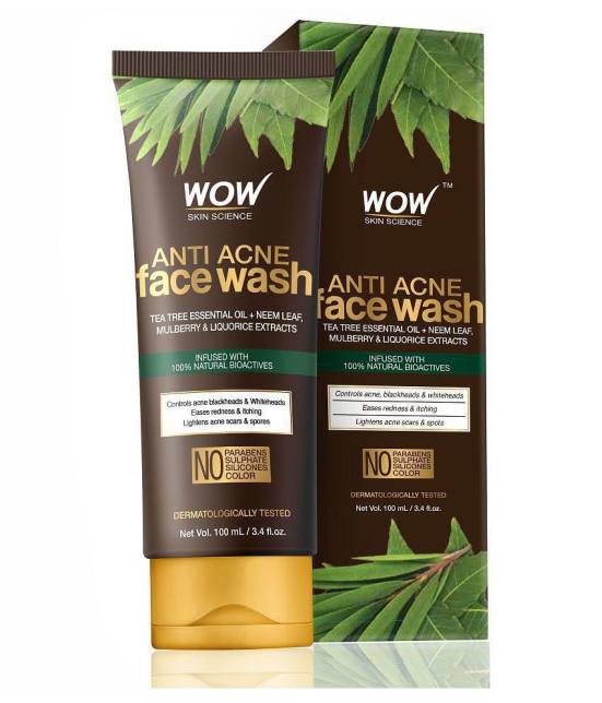 WOW Anti Acne Neem & Tea Tree Face Wash - OIL Free - No Parabens, Sulphate, Silicones & Color - 100mL