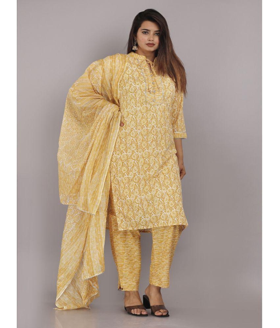 HIGHLIGHT FASHION EXPORT Cotton Printed Kurti With Pants Womens Stitched Salwar Suit - Yellow ( Pack of 1 ) - None