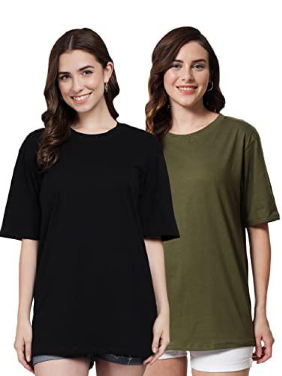 FUNDAY FASHION Women Cotton Half Sleeve Printed Oversized Relaxed Fit T-Shirts/Girls (Pack Of 2)