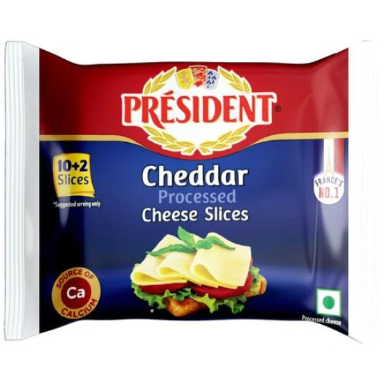 President Cheddar Cheese Slice - Processed, Source Of Calcium, Premium, 204 gm