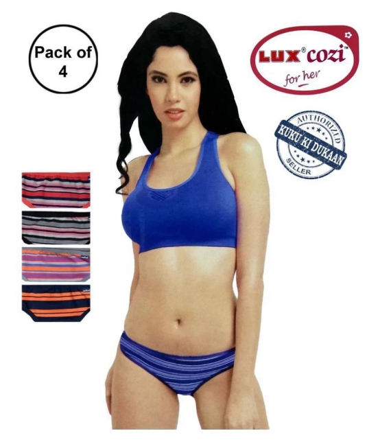 Lux Cozi for Her - Multicolor Cotton Striped Womens Bikini ( Pack of 4 ) - S