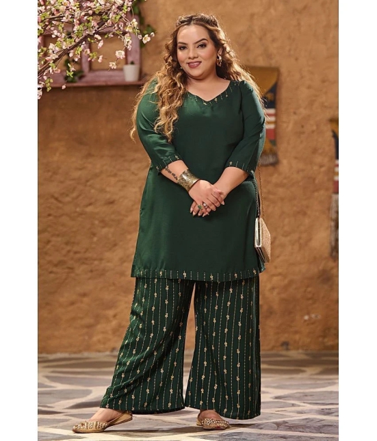 PrettyPlus by Desinoor.com Green Solid Palazzo Top Set - None