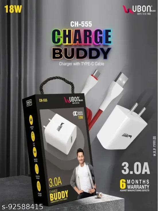 Ubon CH-555 3.0Amp Buddy Charge With Type-C USB Cable (White)