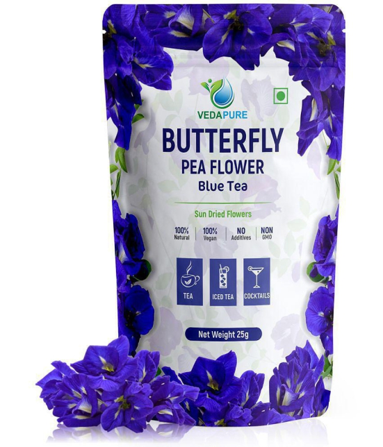 VEDAPURE Blue Butterfly Pea Flower Tea Iced Teas, Coolers, Cocktails Horeca (High On Anti Oxidants) - 25 GM (Pack of 1)