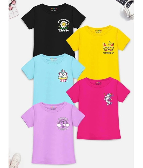 Trampoline Pack of 5 Girls Cotton Blend T-Shirt ( Multicolor3 ) - None