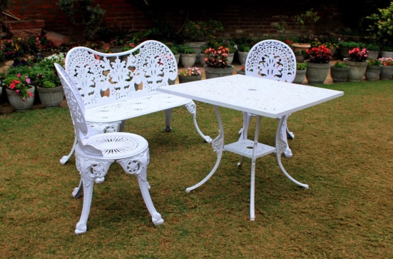 Regalia Series 1 Bench, 1 Square Table & 2 Chairs in (White)-White