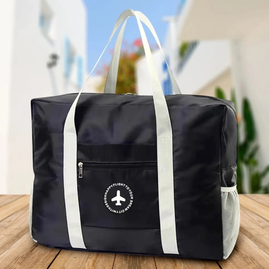 Happy Flight To Your Dream City Worldwide - Black Travel Bag Travel Bag Foldable Luggage Large Zipper Bag (1 Pc)