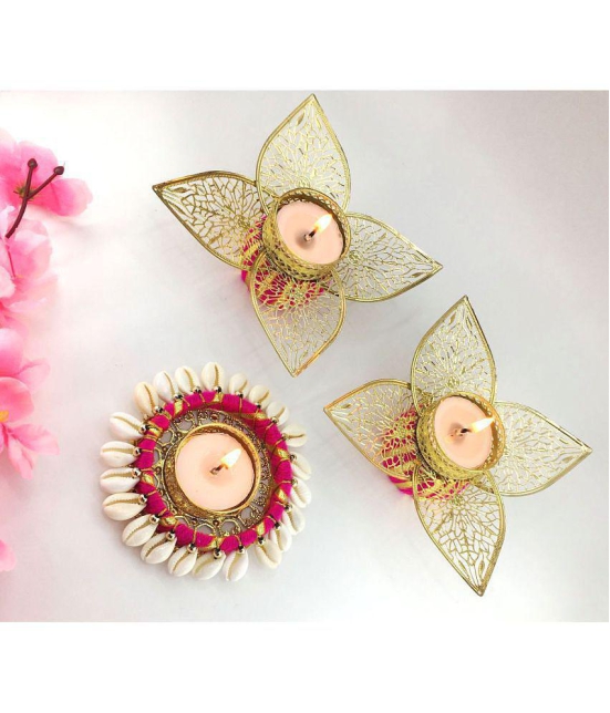 thrifkart Multicolour Floor Brass Tea Light Holder - Pack of 3